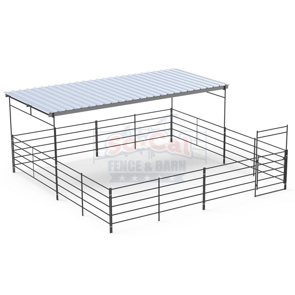 24x24 Stall with 12x24 Shelter (5 Rail)
