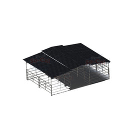 Mare Motel with (4) 12x12 Stalls and 12ft Breezeway 5-Rail (WOOD INSERTABLE PANELS)