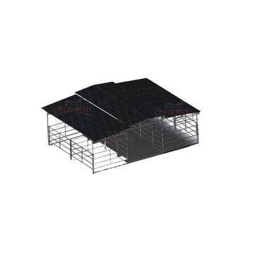 Mare Motel with (4) 12x12 Stalls and 12ft Breezeway 5-Rail (WOOD INSERTABLE PANELS)