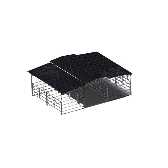 Mare Motel with (4) 12x12 Stalls and 12ft Breezeway 5-Rail (WOOD INSERTABLE PANELS)