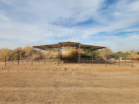 Mare Motel with (4) 12x24 Stalls and 12ft Breezeway 5-Rail