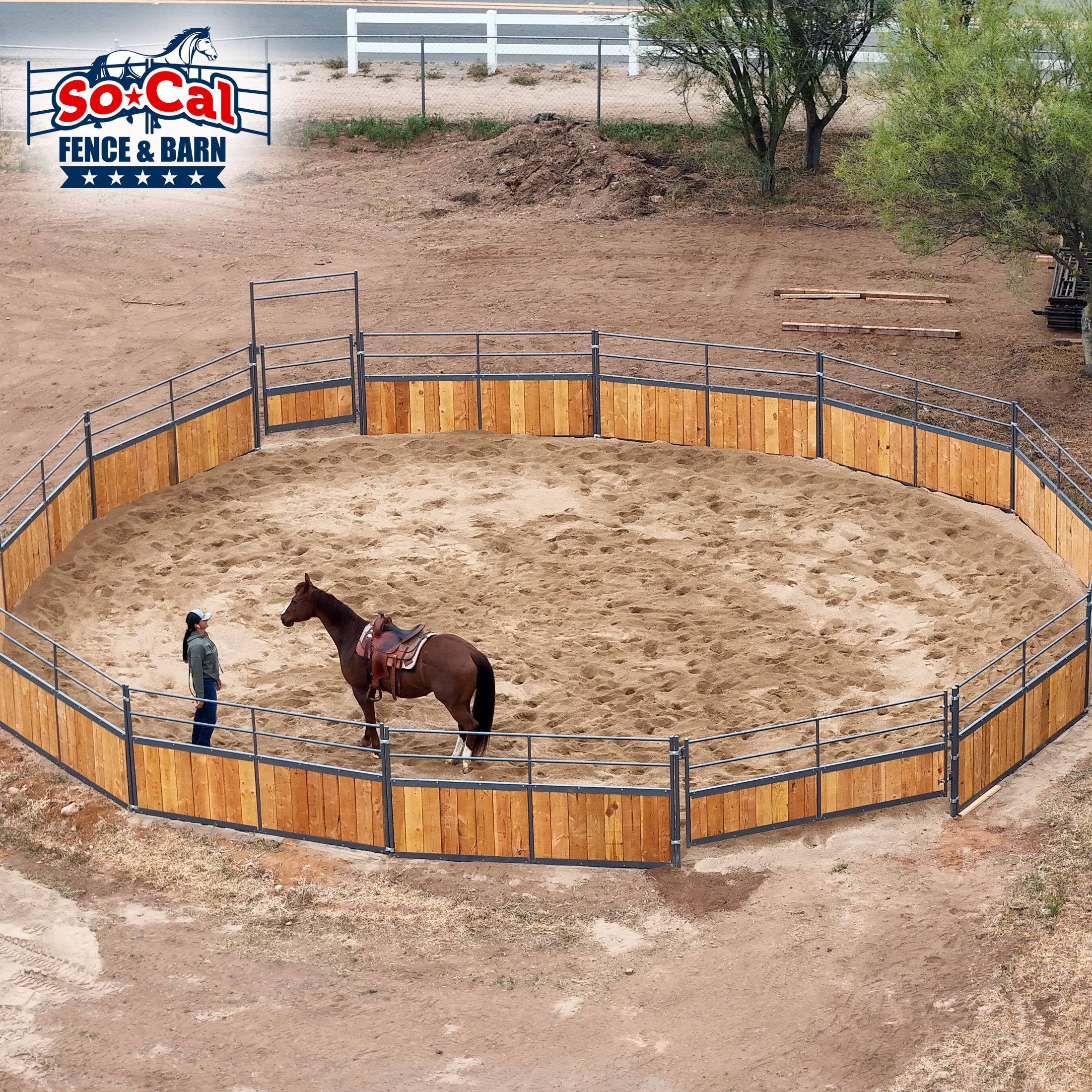 Signature Series Wooden Round Pen With 10ft Swing Gate - Wood Not Included