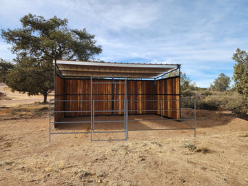 24x24 Stall with 12x24 Loafing Shed (3 Walls) 4-Rail Wood Not included