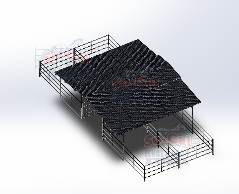 Mare Motel with (4) 12x24 Stalls and 10ft Breezeway 4-Rail - 0